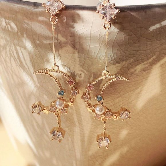 Moon and Star Dangle Earrings - Picture 3 of 11